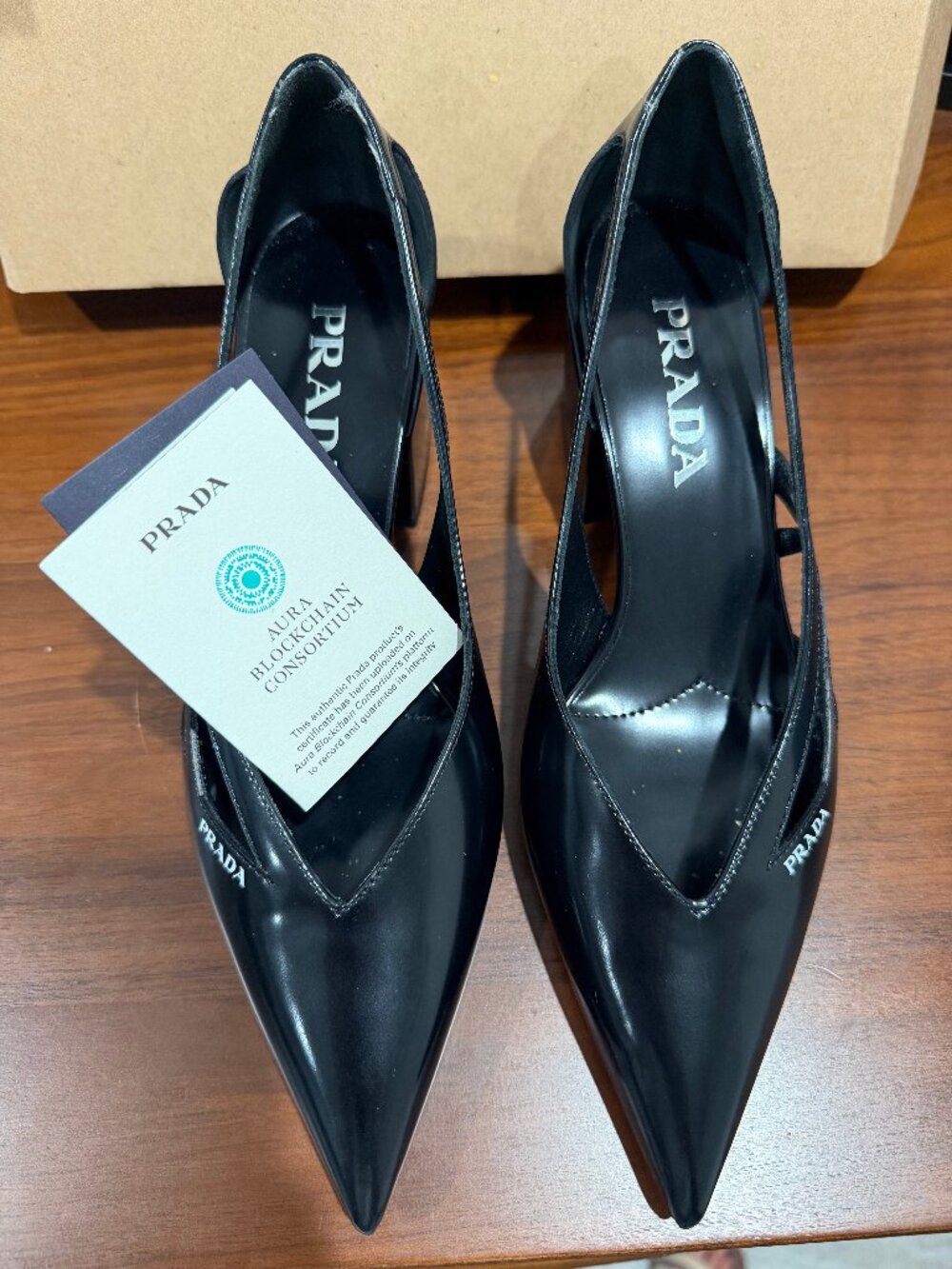 Prada Black Spazzolato Leather Cut-Out Pumps Heels EU 36 / US 6